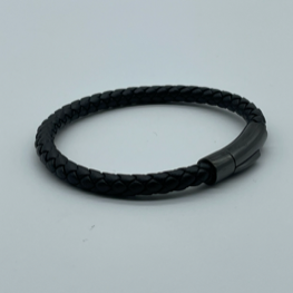 Black leather bracelet metall spänne